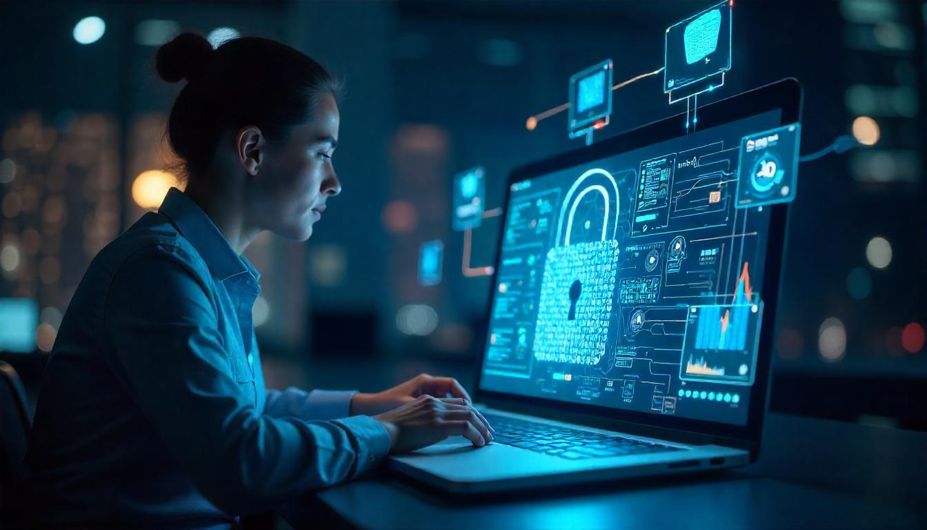 The individual working intently on the advanced security monitoring system reflects how a flexible security service model empowers organizations to leverage specialized expertise. The MSSP's ability to provide tailored, adaptable solutions allows this cybersecurity professional to focus their efforts on proactively addressing complex threats, rather than managing the entire security infrastructure in-house.