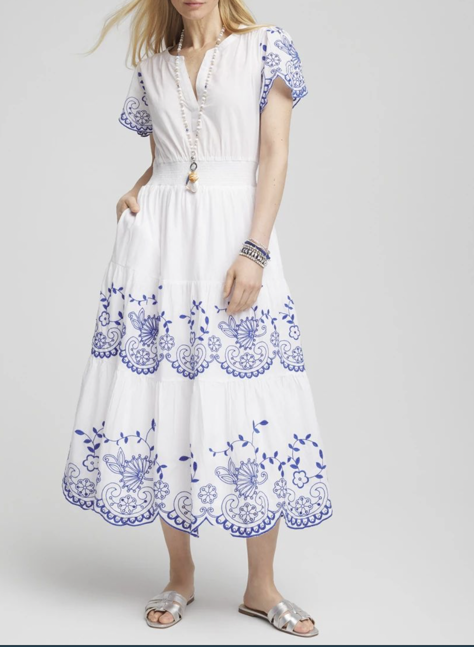 Embroidered Smocked Waist Dress at Chico’s
