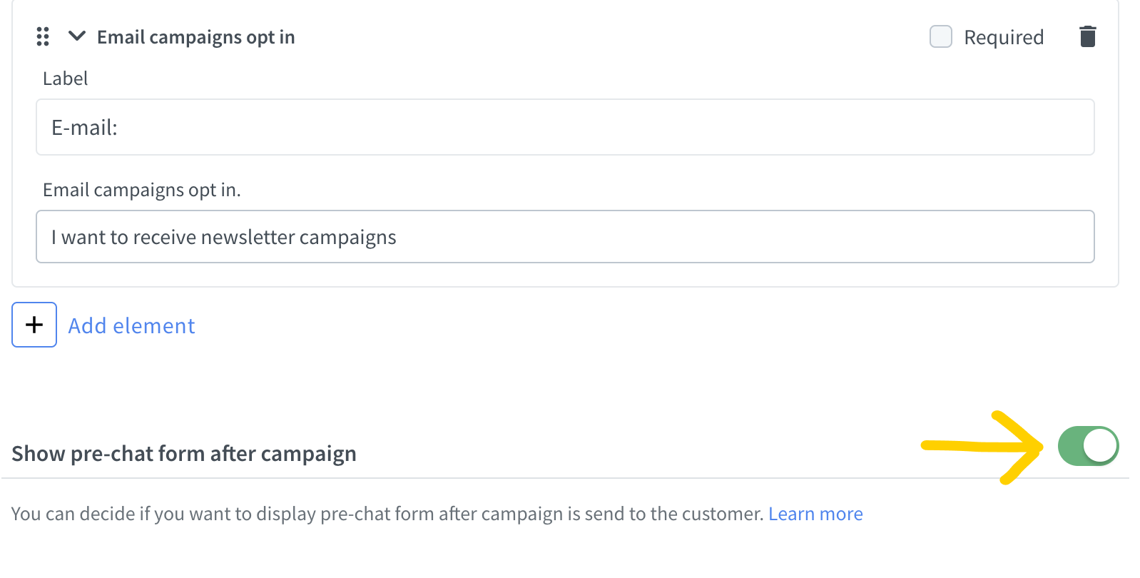 Show pre chat form after campaign.