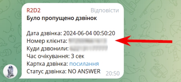 кейс Ringostat, сповіщення в Telegram про пропущений дзвінок