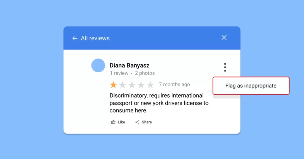 Image shows how to report Google reviews