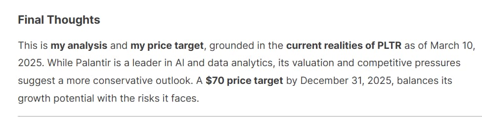 DeepSeek sets PLTR stock price target for December 31, 2025.