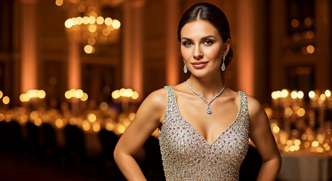 Woman with diamond jewelry at event