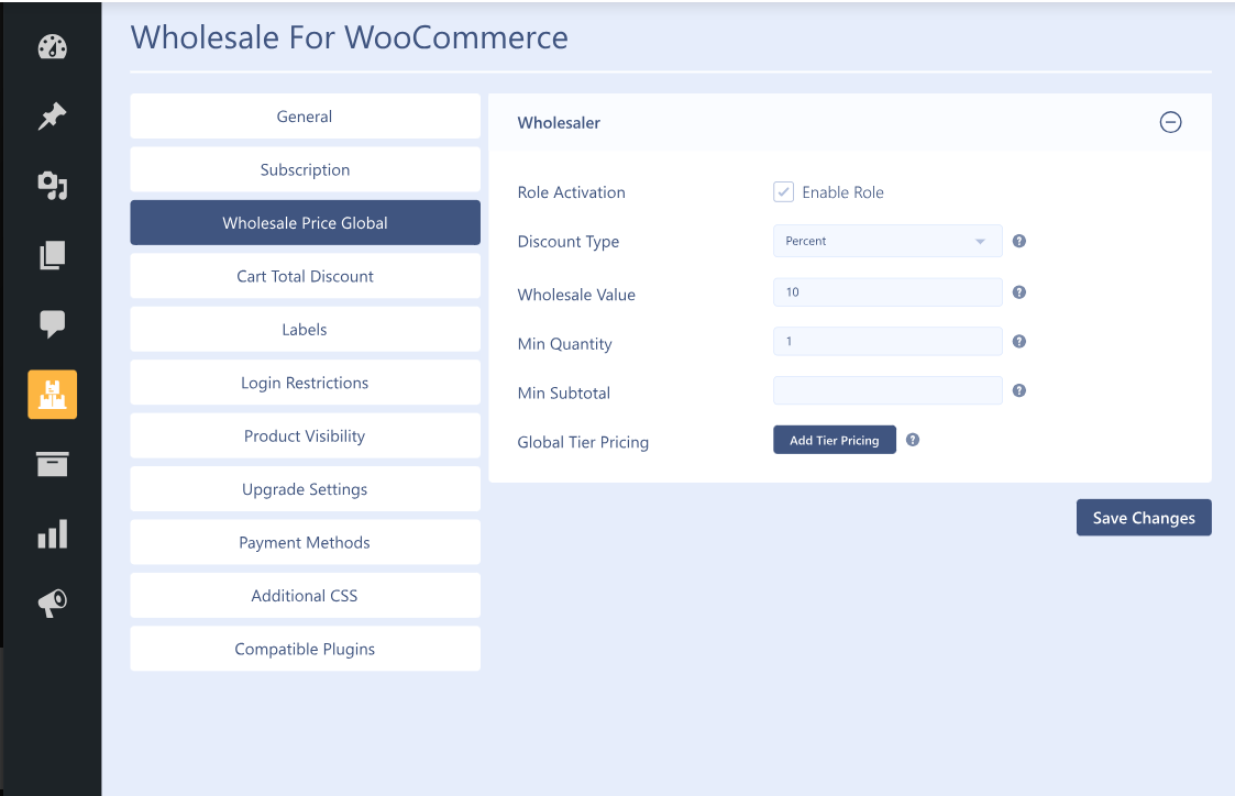 Wholesale for WooCommerce global pricing