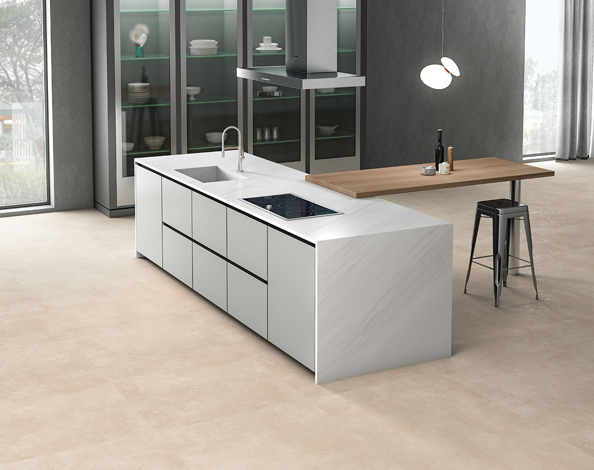 Best modular kitchen with marble tile look