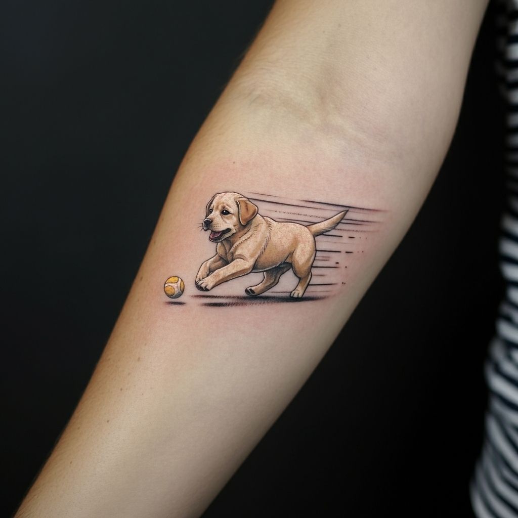Labrador Playing with a Ball Tattoo