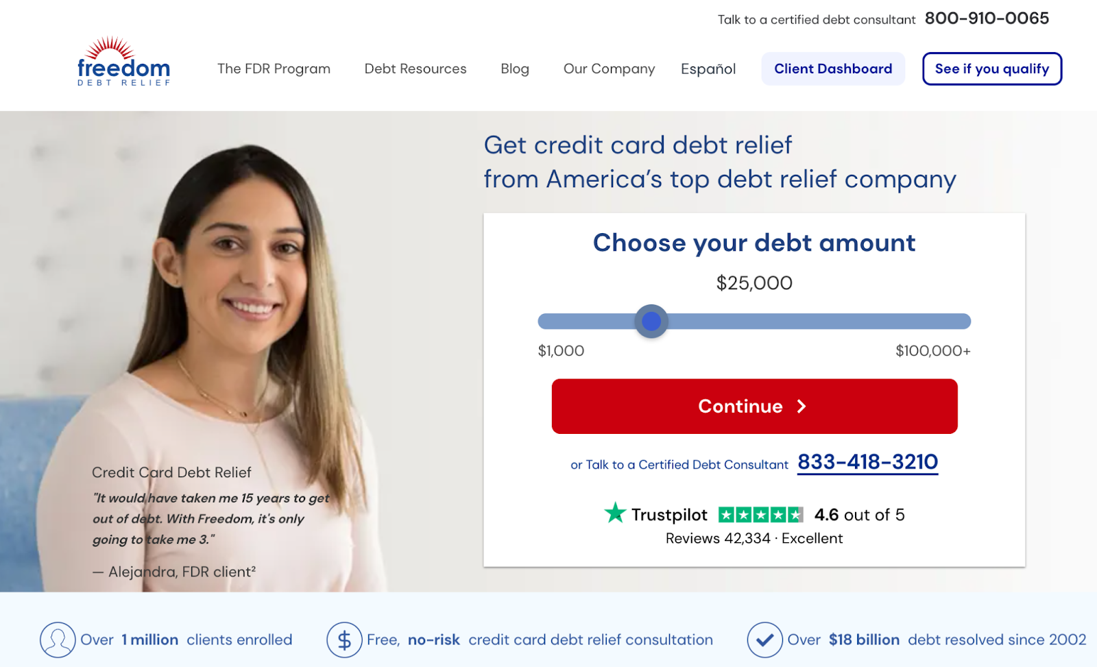 A screenshot of the FDR website indication where to click to begin the debt relief eligibility process