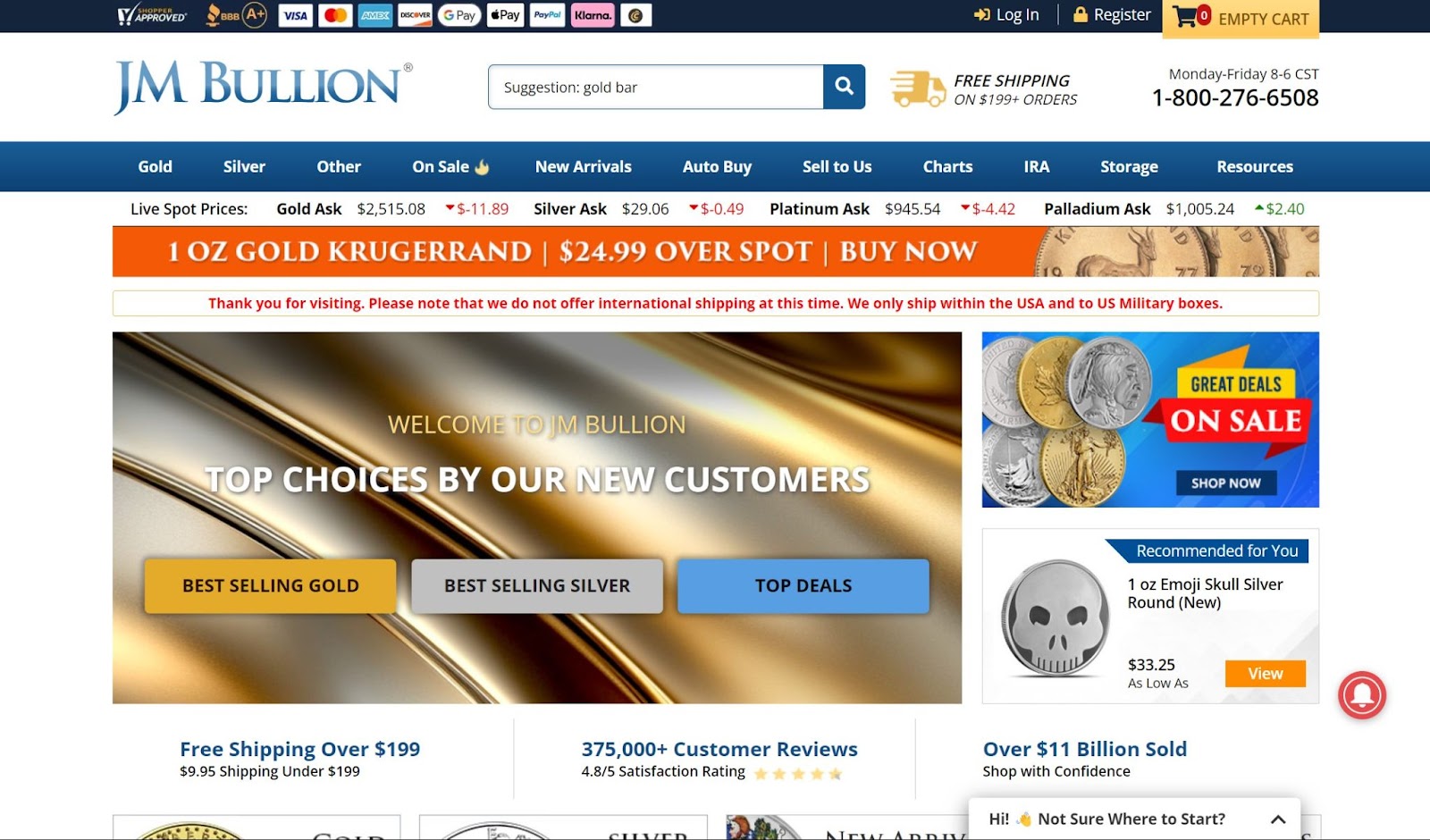 Screenshot of JM Bullion website