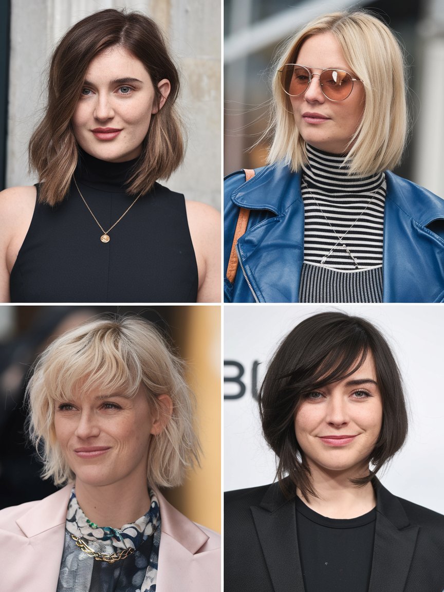 32. Asymmetrical Bob for Round Face