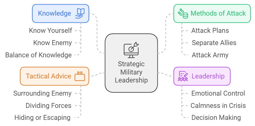 Diagramma che mostra le componenti chiave della leadership militare strategica.