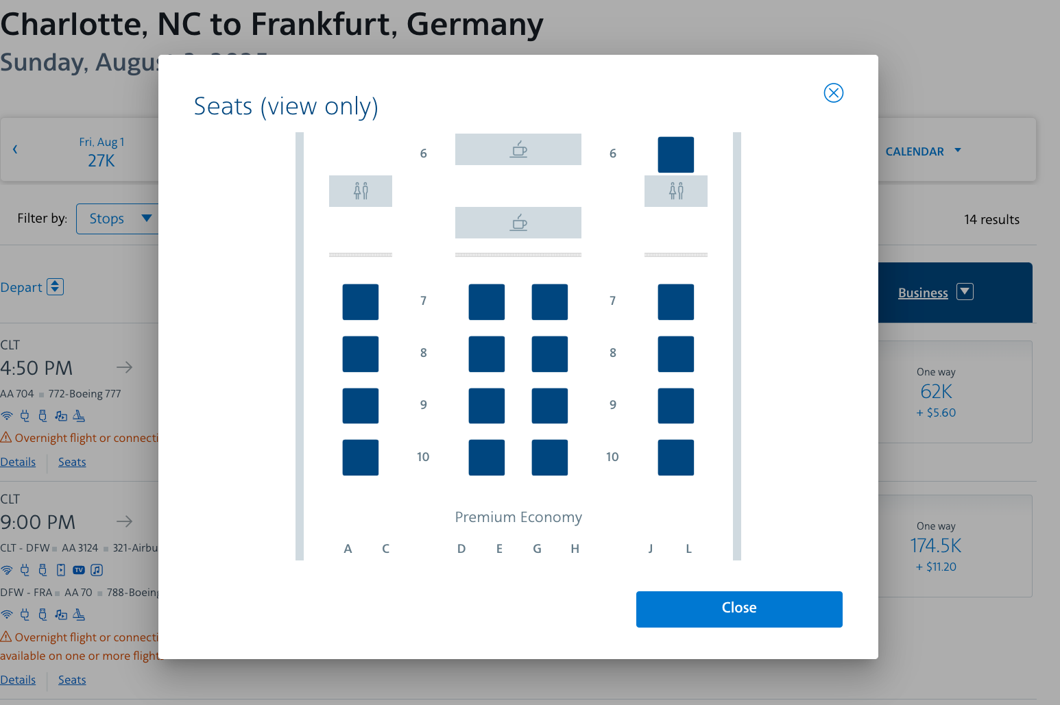 selecting seats on AA.com