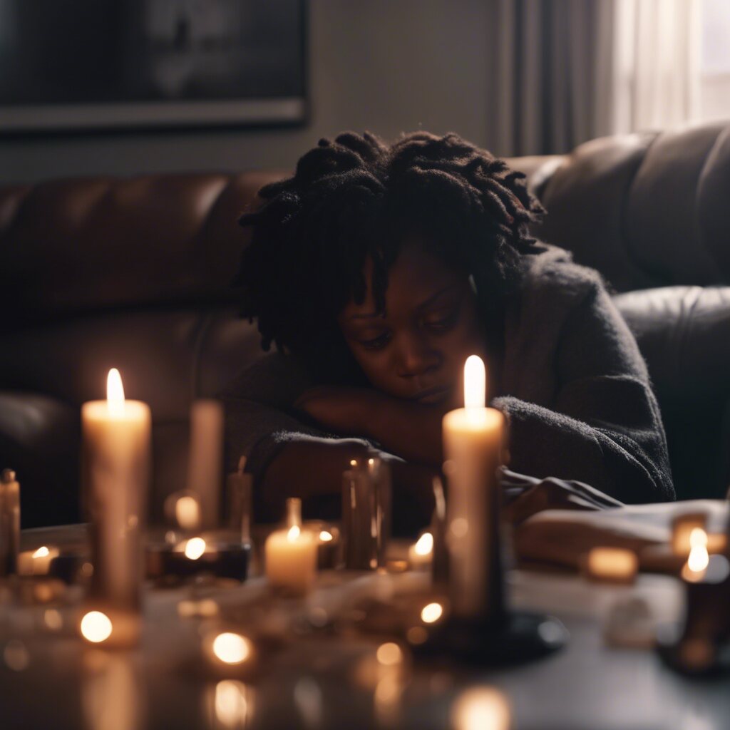 A lady mourning the loss of a loved one. 