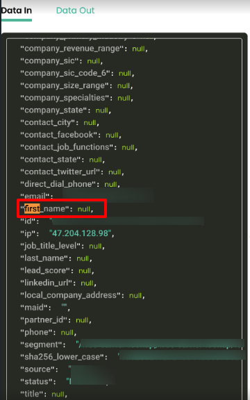 first Name parameter highlighted CustomerLabs CDP data