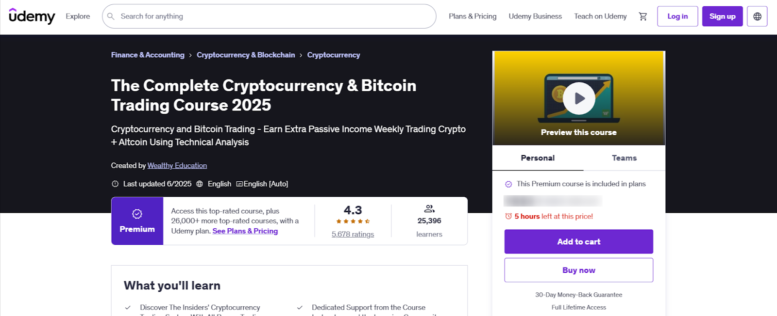 screenshot from udemy website for crypto trading course