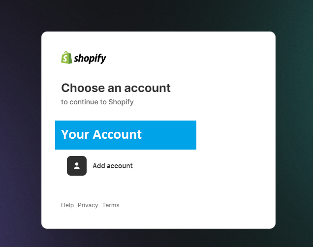 Interface where you choose the Shopify account you wish to connect.