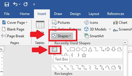 ke menu "Insert", pilih "Shape" dan pilih “Text Box”