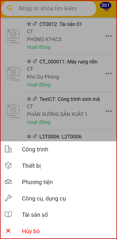 Thêm thông tin tài sản trên mobile