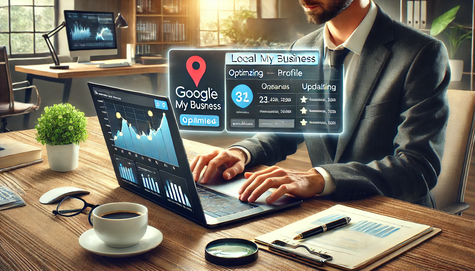 Promotional banner for Google My Business Optimization Service with the headline 'Elevate Your Local Presence