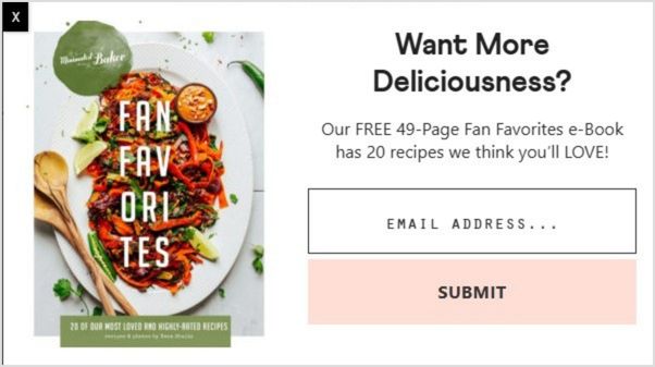 Example of Minimalist Baker popup CTA overlay
