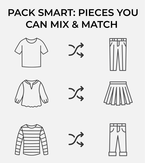 Mix and match tops and bottoms on vacation