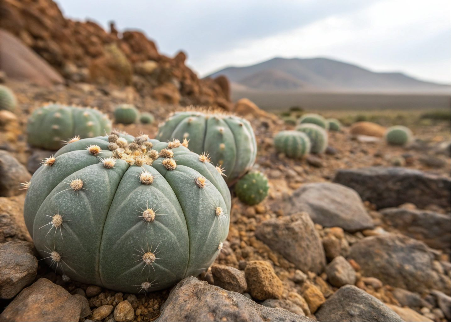 Cacto de peiote (Lophophora williamsii), uma planta com efeitos alucinógenos