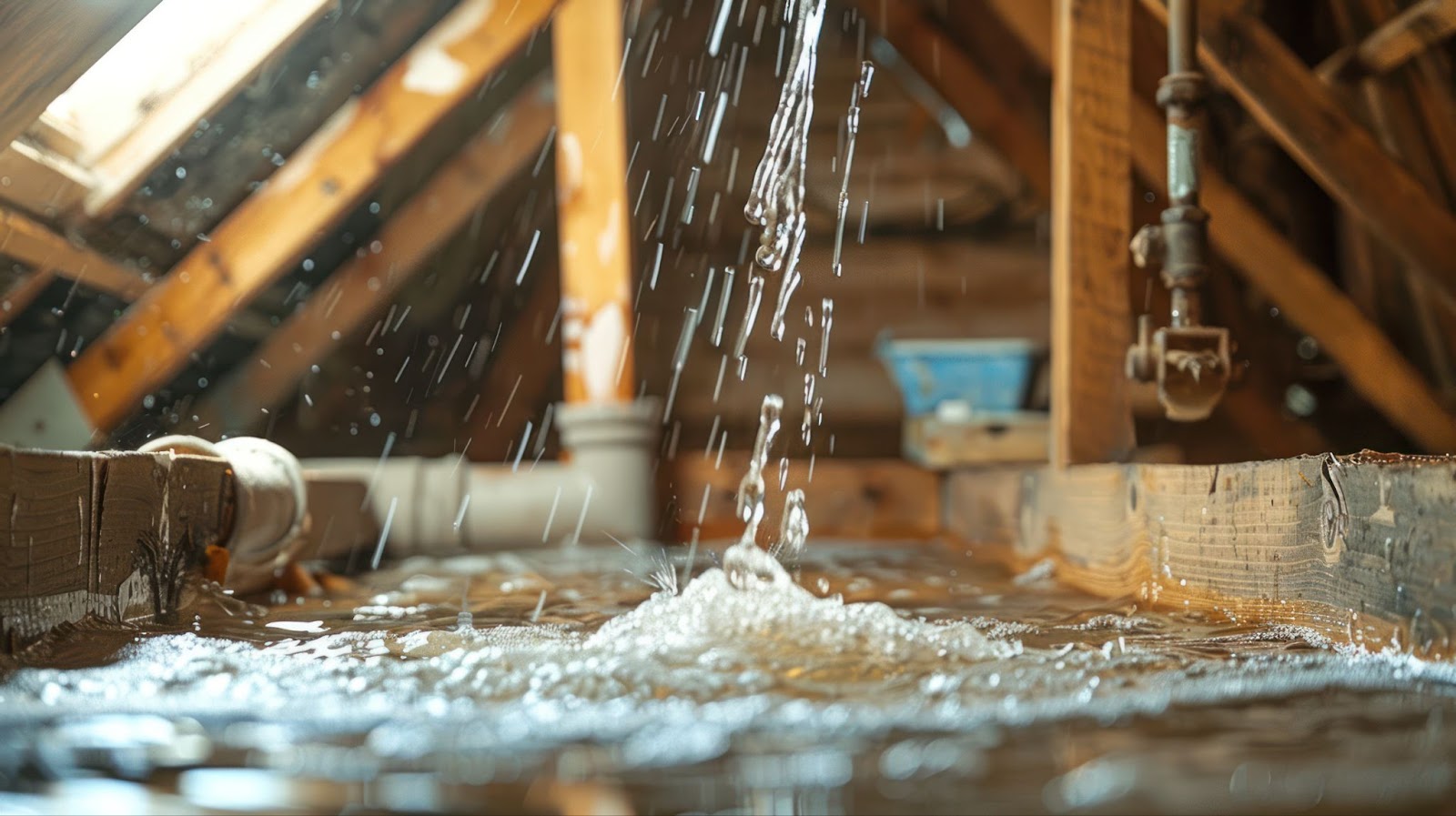 flooding in a wooden attic