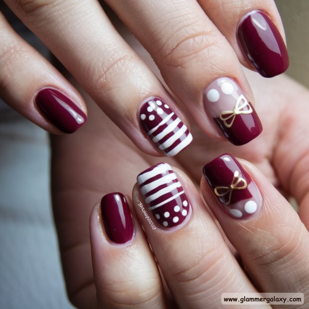 Burgundy fall Nails with Creative Mix & Match