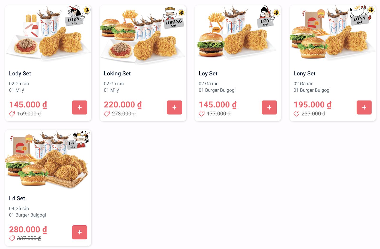 Menu Lotteria: phần ăn nhóm