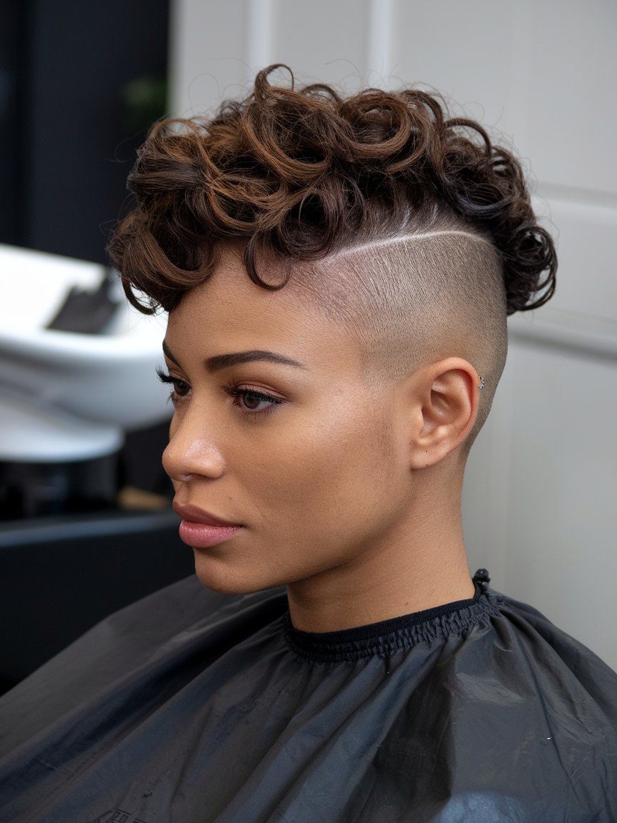 22. Natural Curls with Shaved Undercut