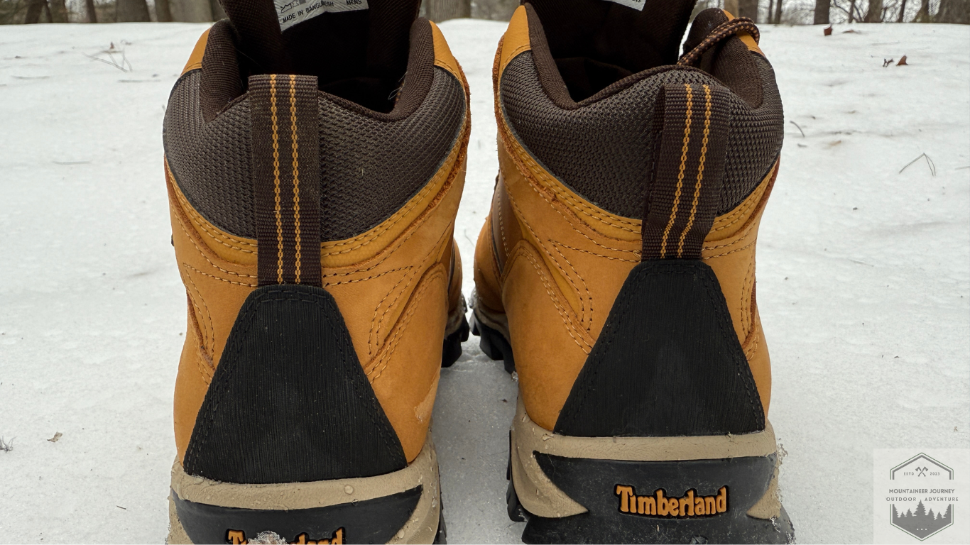 Backside view of Timberland Mt Maddsen showing back of ankle cuff and outsole