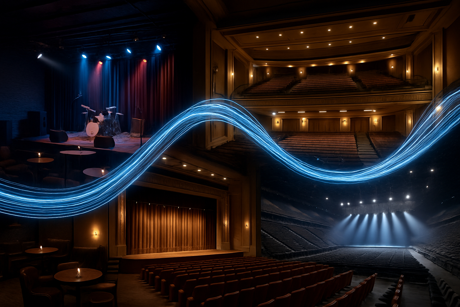 Multiple music venues connected through integrated venue management software systems