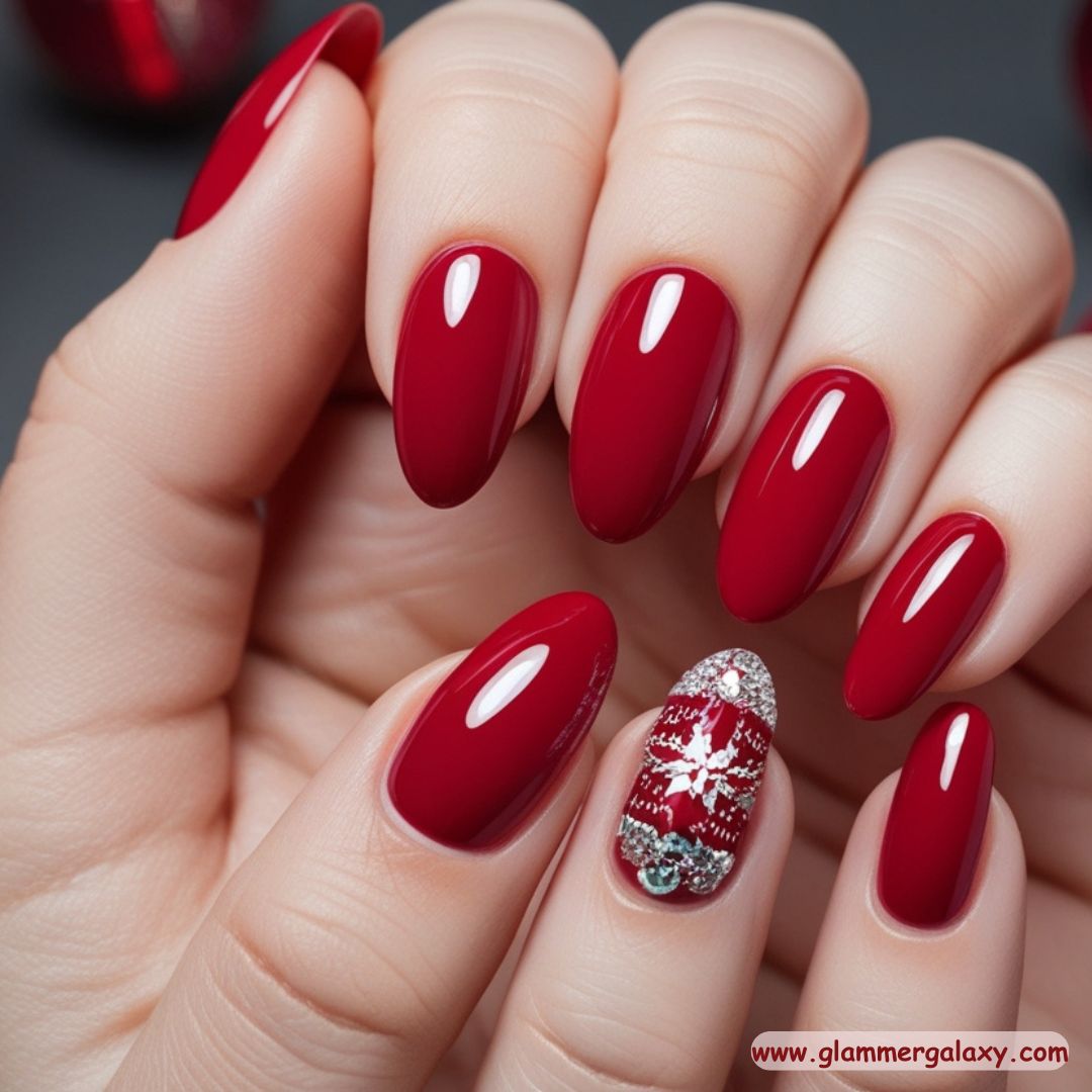 Red Winter Nail Designs having Ruby Jewel Tone
