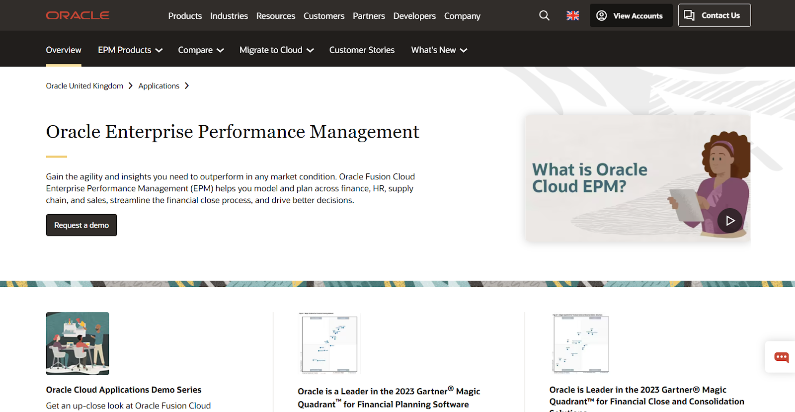 Oracle Cloud EPM Homepage