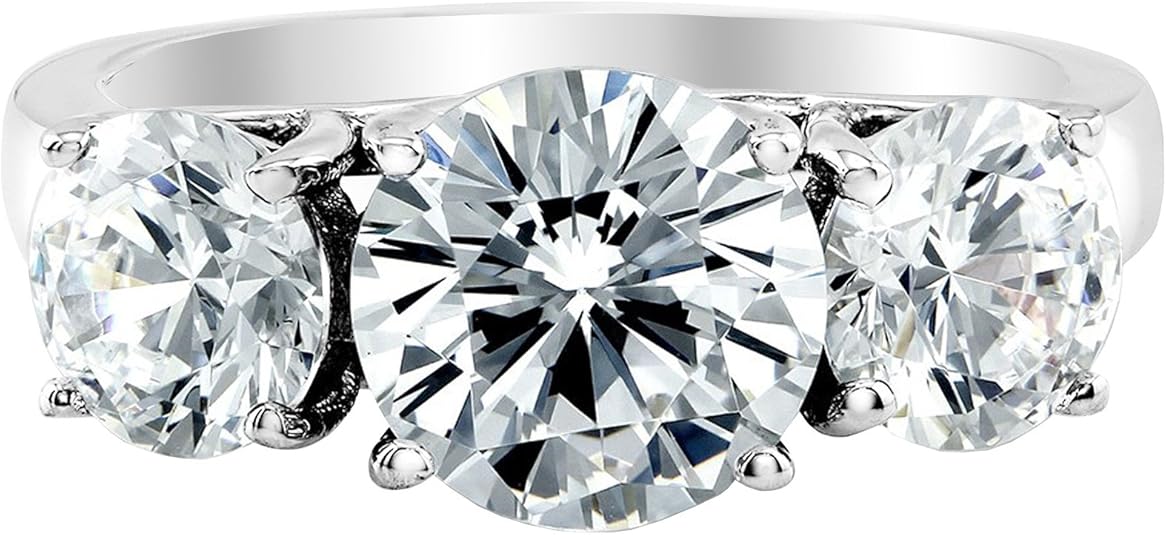 Three stone round diamond engagement ring 14K white gold setting
