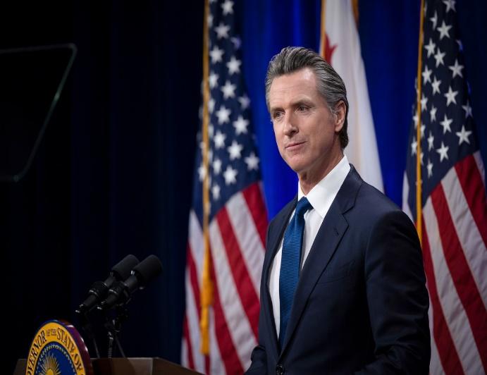 Gov. Gavin Newsom speaks during the State of the State in Sacramento on March 8, 2022. Photo by Miguel Gutierrez Jr., CalMatters