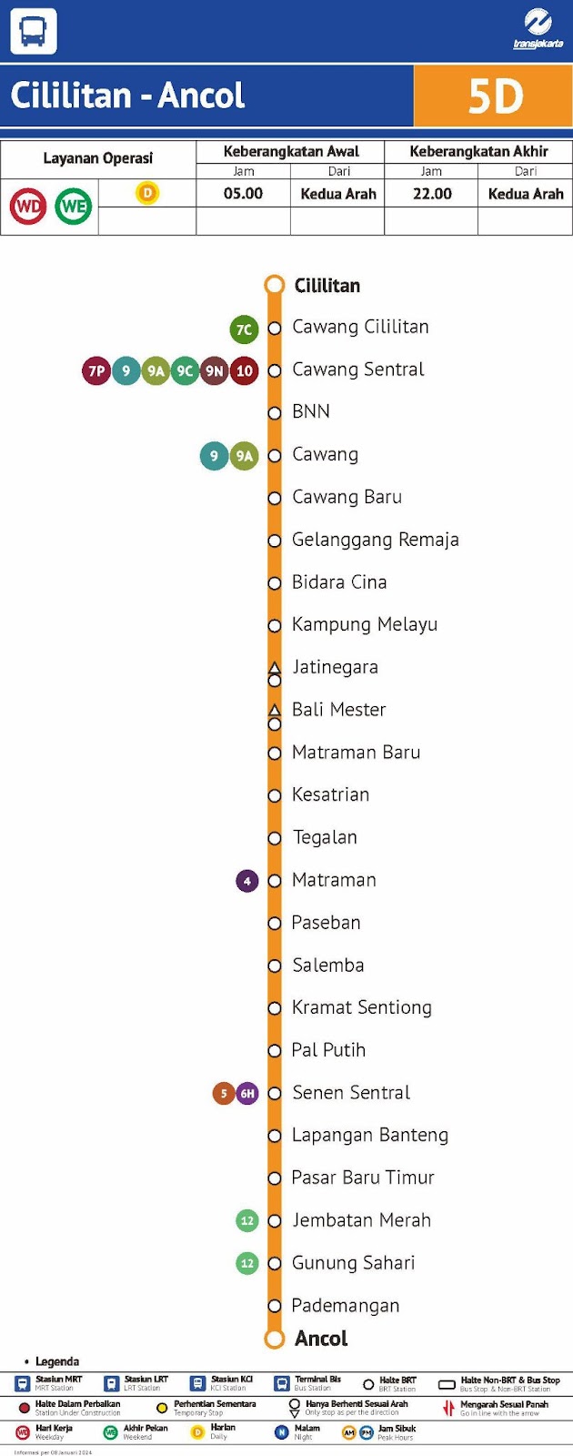 Routes for Transjakarta Corridors 5, 5C, and 5D. Source:&nbsp;transjakarta.co.id/peta-rute 