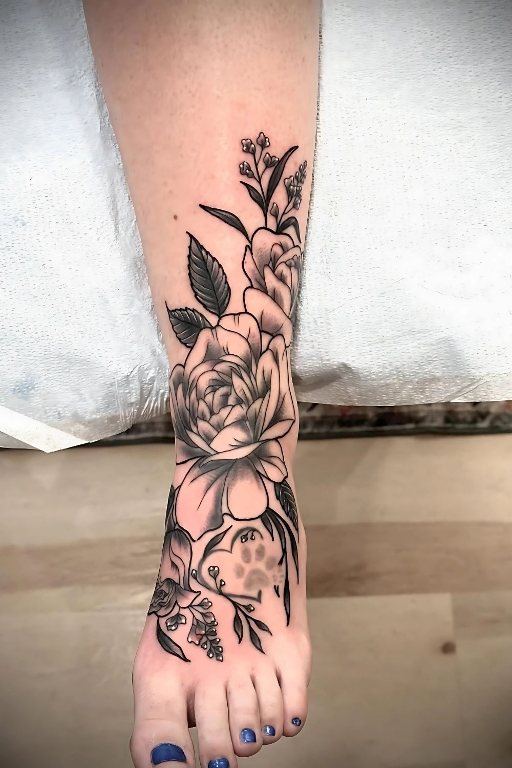 Elegant Floral Foot Tattoos