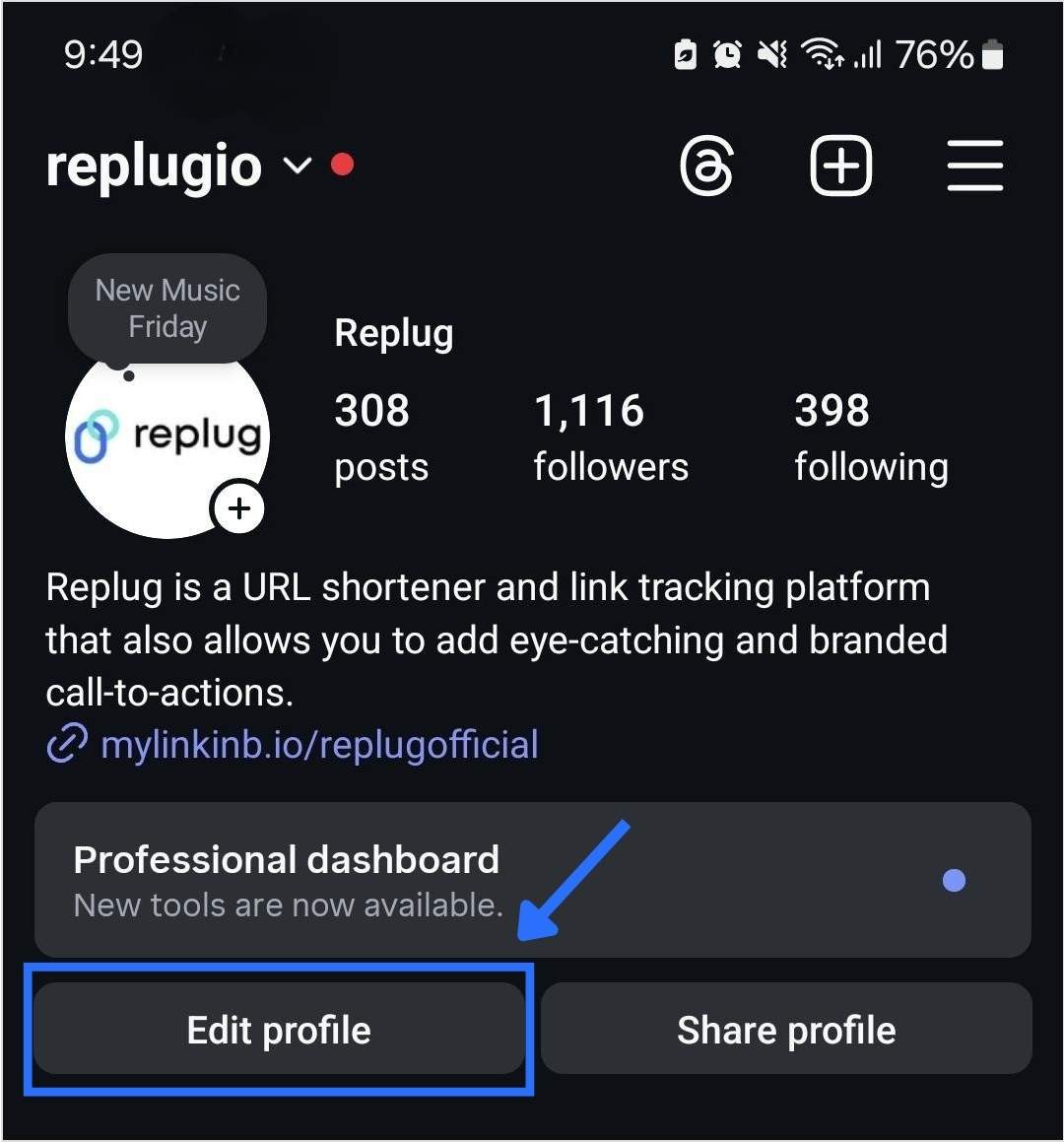 Edit Instagram profile