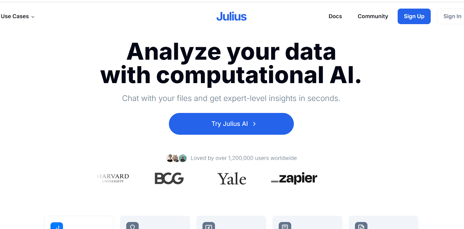 A screenshot of the Julius AI website