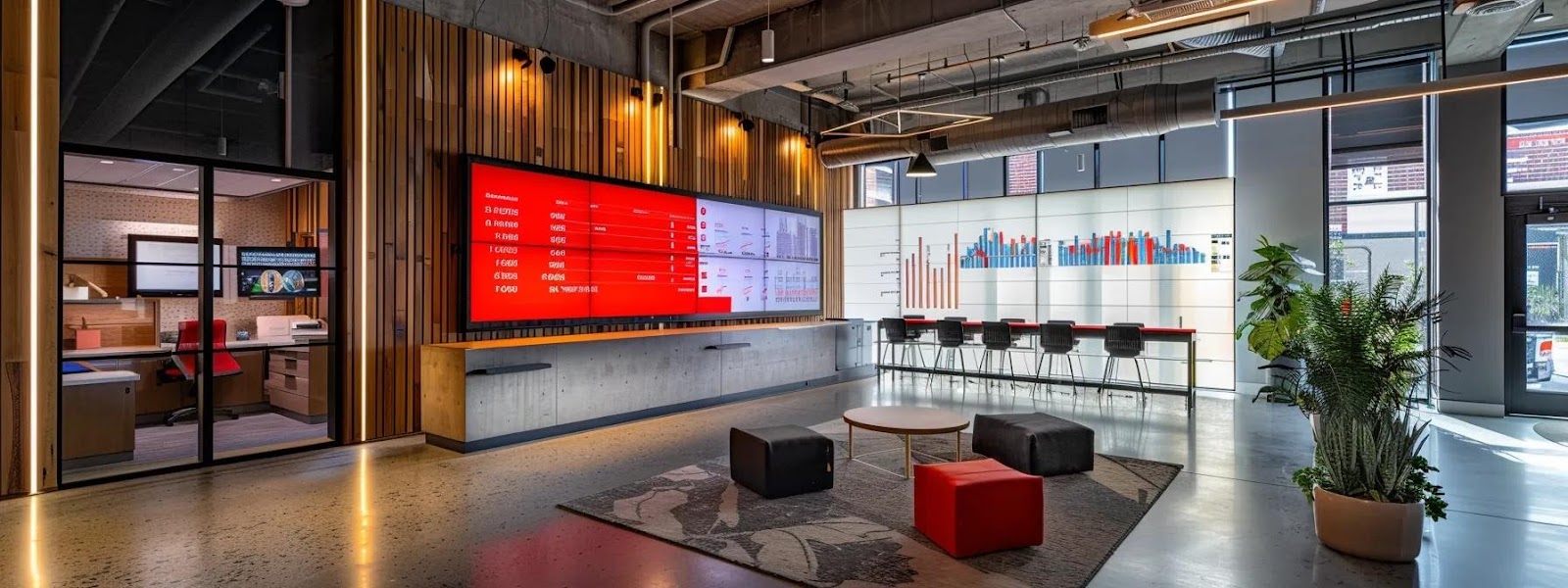 a sleek, modern office workspace showcases a large digital display analyzing advanced keyword filtering metrics, with vibrant graphs and statistics focused on isolating niche segments for local seo strategies.