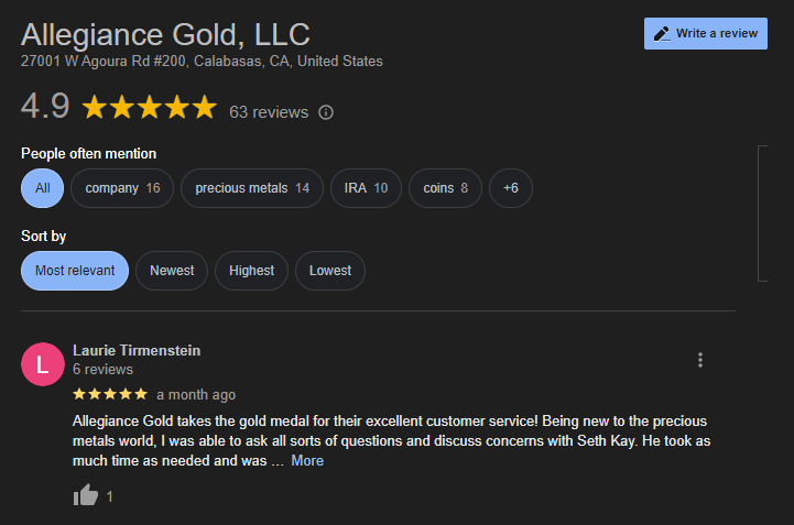 Allegiance Gold reviews on Google