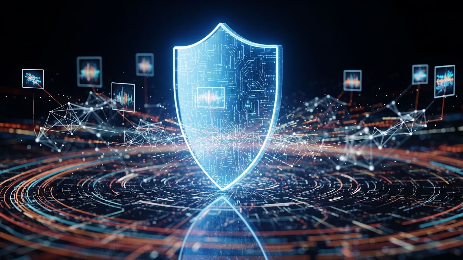 A digital shield protecting a network, illustrating how MSSPs support business growth and resilience.