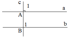 Khởi độngCâu hỏi: Bạn Ánh vẽ hai đường thẳng (phân biệt) a, b cùng vuông góc với đường thẳng c (Hình 48) và khẳng định với bạn Ngân rằng:  Nếu hai đường thẳng phân biệt cùng vuông góc với một dudowgf thẳng khác thì hai đường thẳng đó song song với nhau