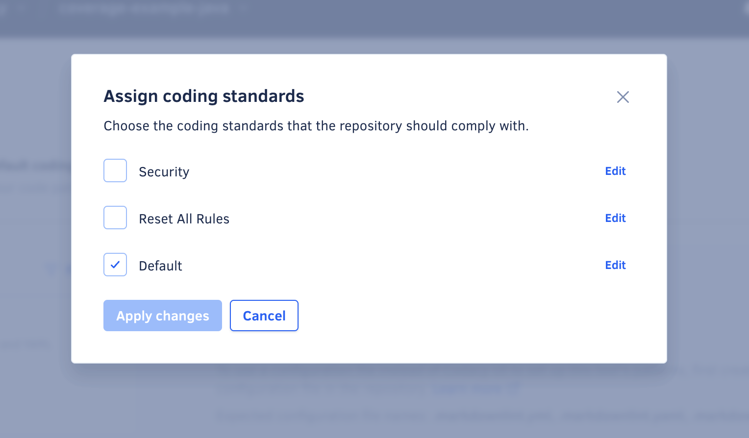 assign coding standards in codacy