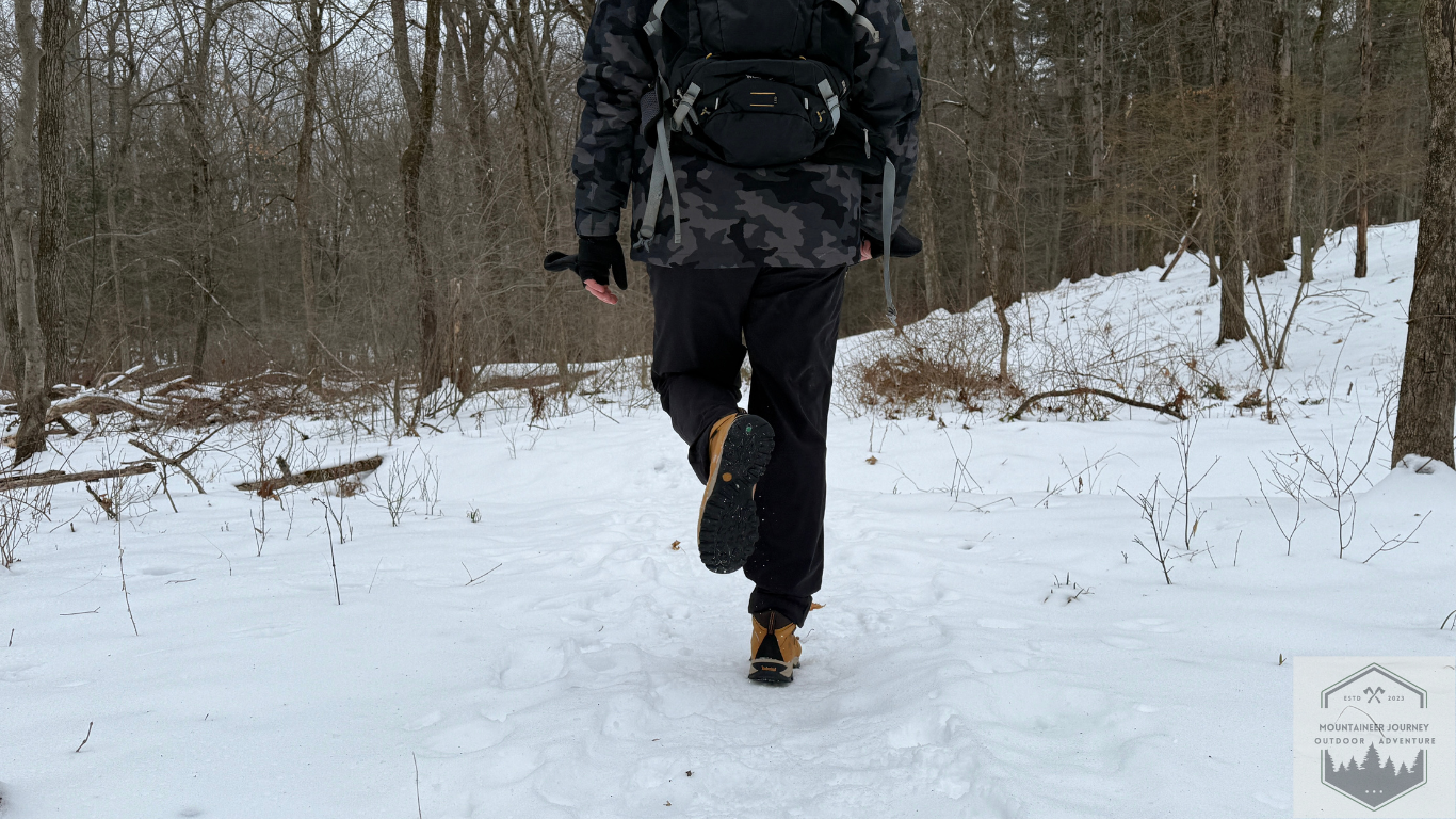 Hiking in the snow with hiking boots