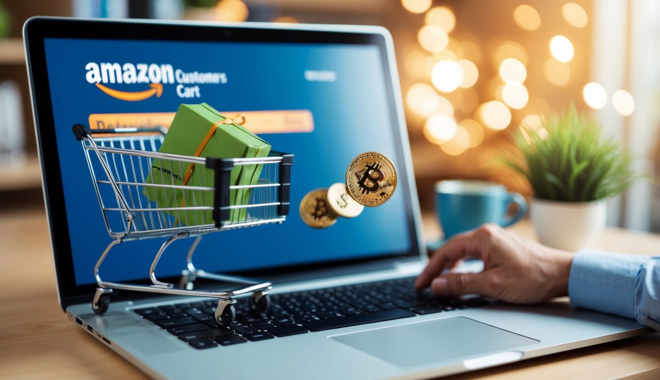 A customer's virtual shopping cart transferring funds to a seller's account on the Amazon platform