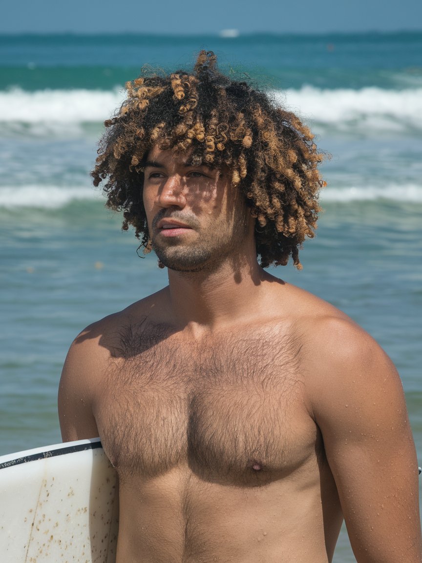 12. Surfer Curls with Natural Highlights