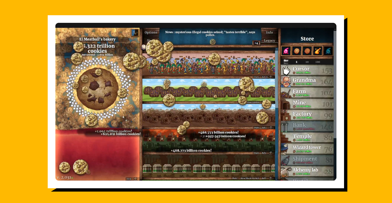 Gameplay screenshot from Cookie Clicker