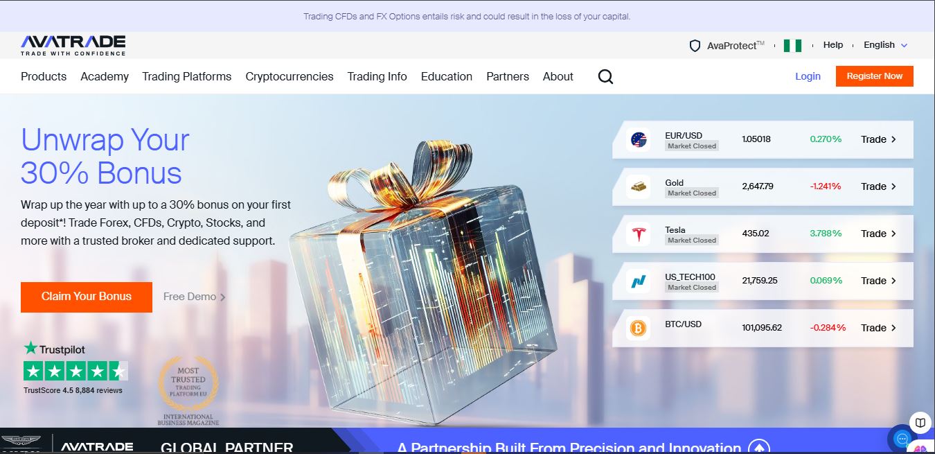 AvaTrade homepage