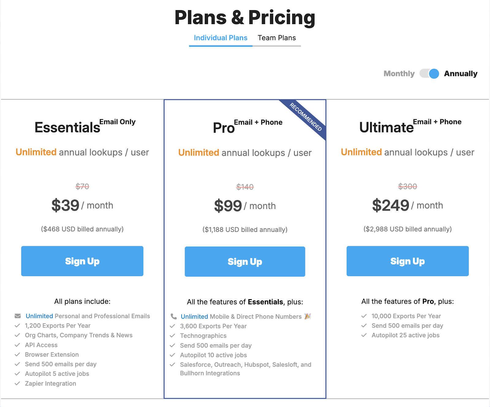 RocketReach pricing page